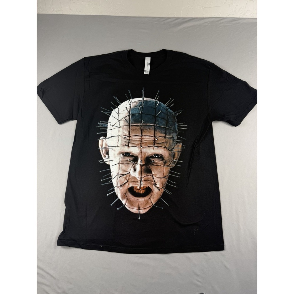 playerytees heavy weight black tee, pinhead hellraiser, men's large t-shirt